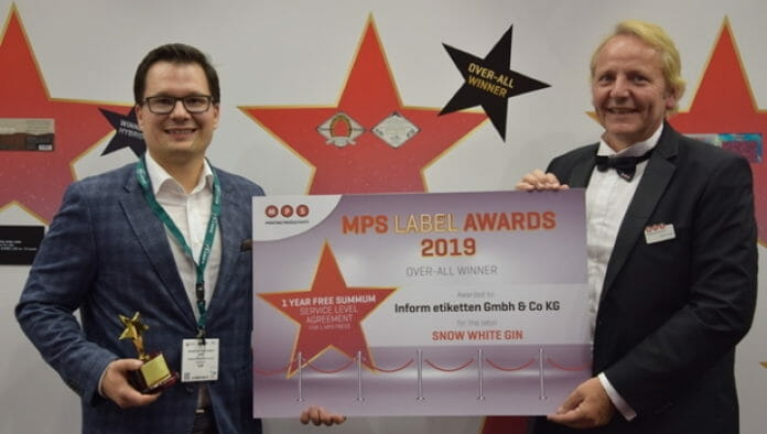 IND_MPS-Dr. Benjamin Rüdt von Collenberg from InForm Etiketten with Martin Vogel MPS representative in southern Germany at the MPS Label Awards ceremony InForm Etiketten, MPS
