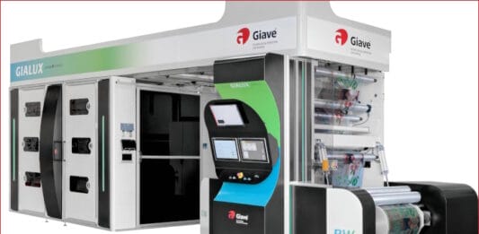 Giave, Mehrzylinder-Flexodruckmaschine, LED-UV,